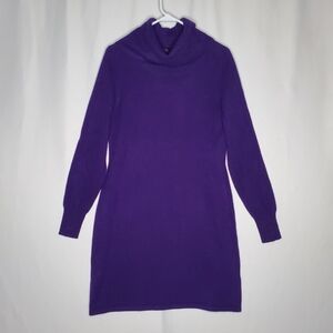 Lusso Cashmere Sweater Dress Medium Purple Long Sleeve Cowl Neck Quiet Luxury